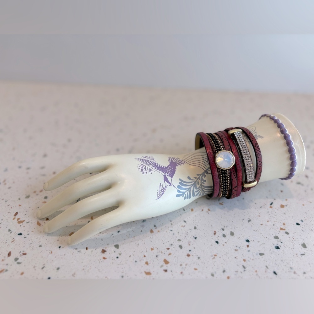 Red Multi Layered Wrap‎ Crystal Cuff Bracelet